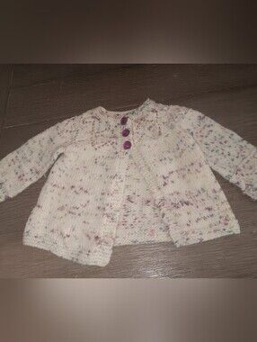 Unk Cream Speckled Knit Cardigan with Purple Buttons